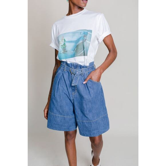 Rachel Comey Irolo Denim Shorts Wide Leg Knee Length Belted Jeans Sz 2 EUC $325 - Picture 5 of 16